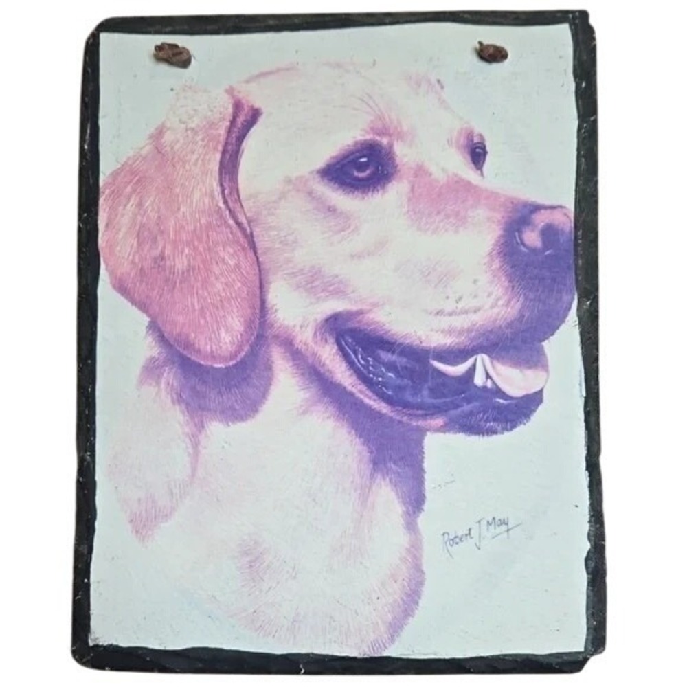 Labrador Retriever Dog Art by Robert May, Slate Tile Hanging Sign, 8" x 10"